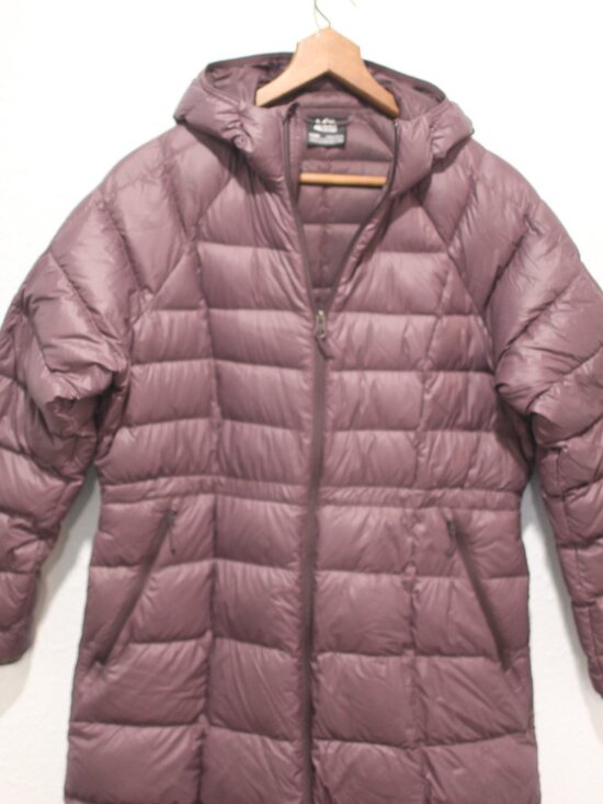 REI Co-op mauve purple Down Parka long puff coat hooded puffer womens L - Picture 2 of 11